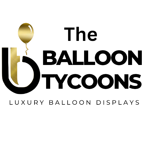 The Balloon Tycoons logo with a gold balloon and black text, “Luxury Balloon Displays” underneath