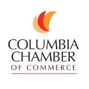 Columbia Chamber of Commerce logo with orange and red abstract mark and black text