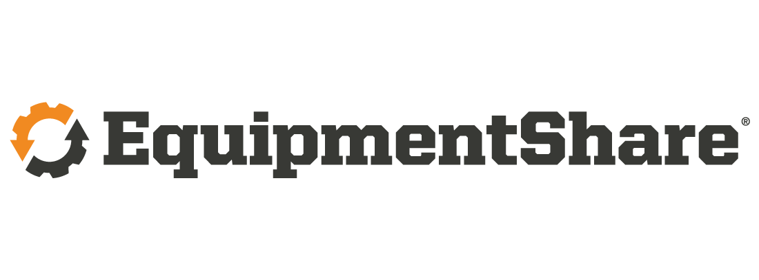 EquipmentShare logo with orange and black gear icon and gray text on a white background