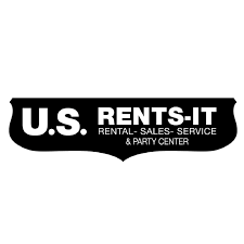 U.S. Rents-It logo in black and white with rental, sales, service, and party center text