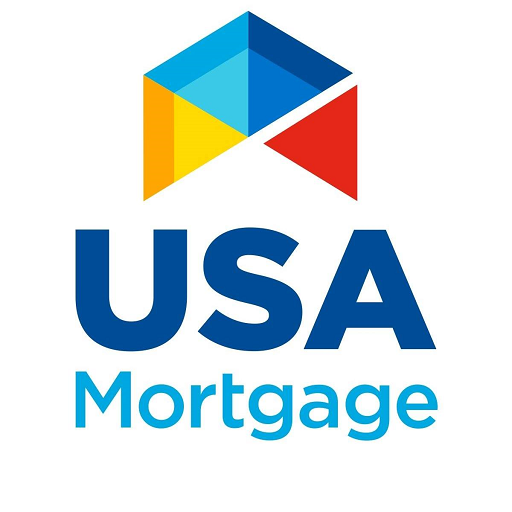 USA Mortgage logo with blue, yellow, and red geometric roof icon above the company name
