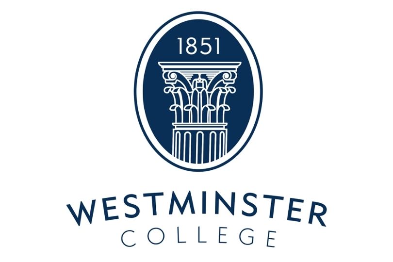 Westminster College logo with blue column emblem and “1851” above the college name