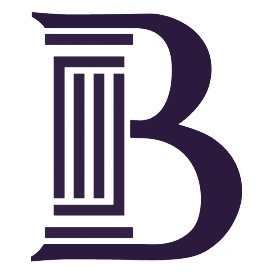Purple stylized letter B logo with a column design on a white background