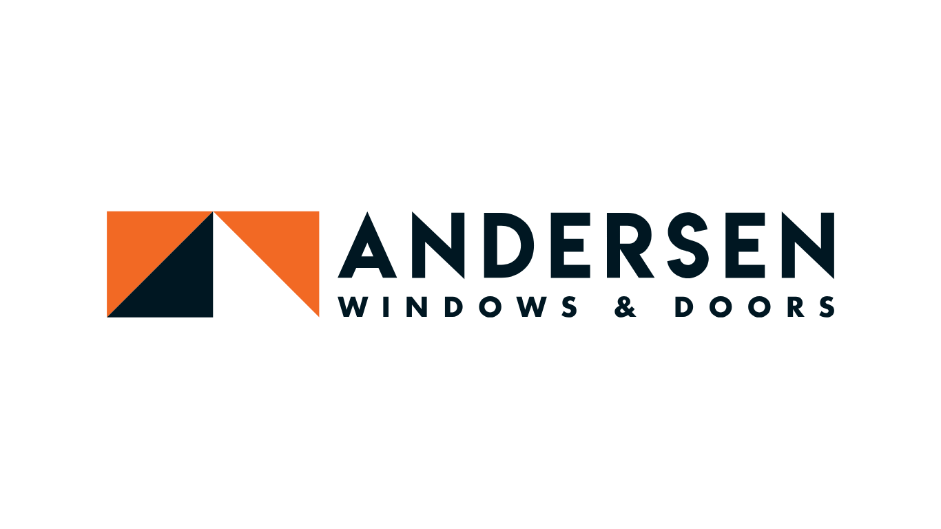 Andersen Windows & Doors logo: orange, white, and navy geometric shape with company name.