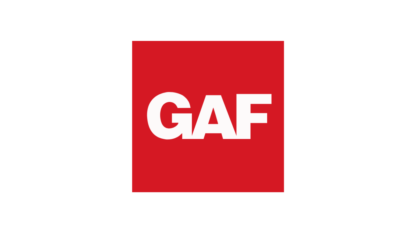 GAF logo: white letters