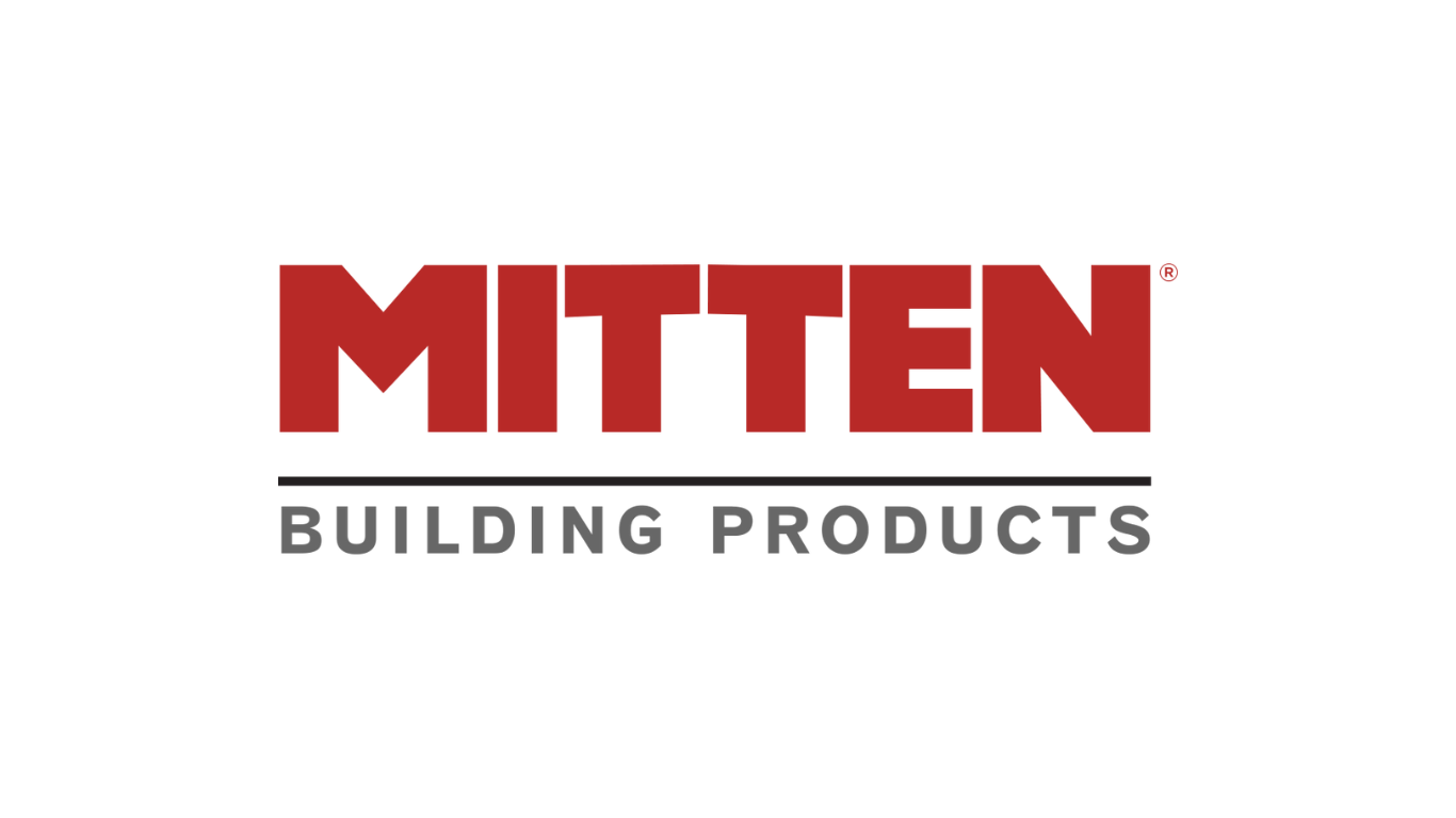 Mitten Building Products logo with red text over a black line and 