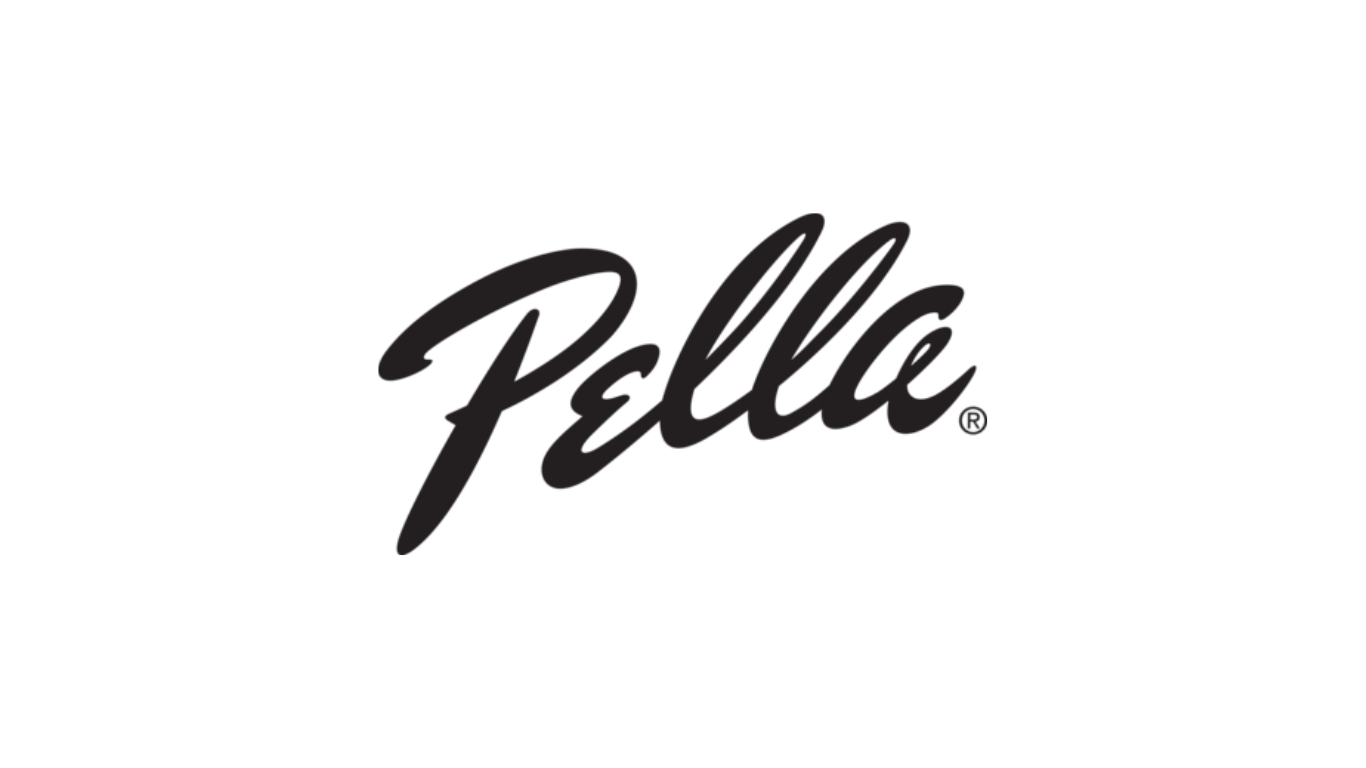Pella logo in black script, on a white background.