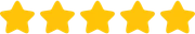 Five gold stars in a row, rating scale.