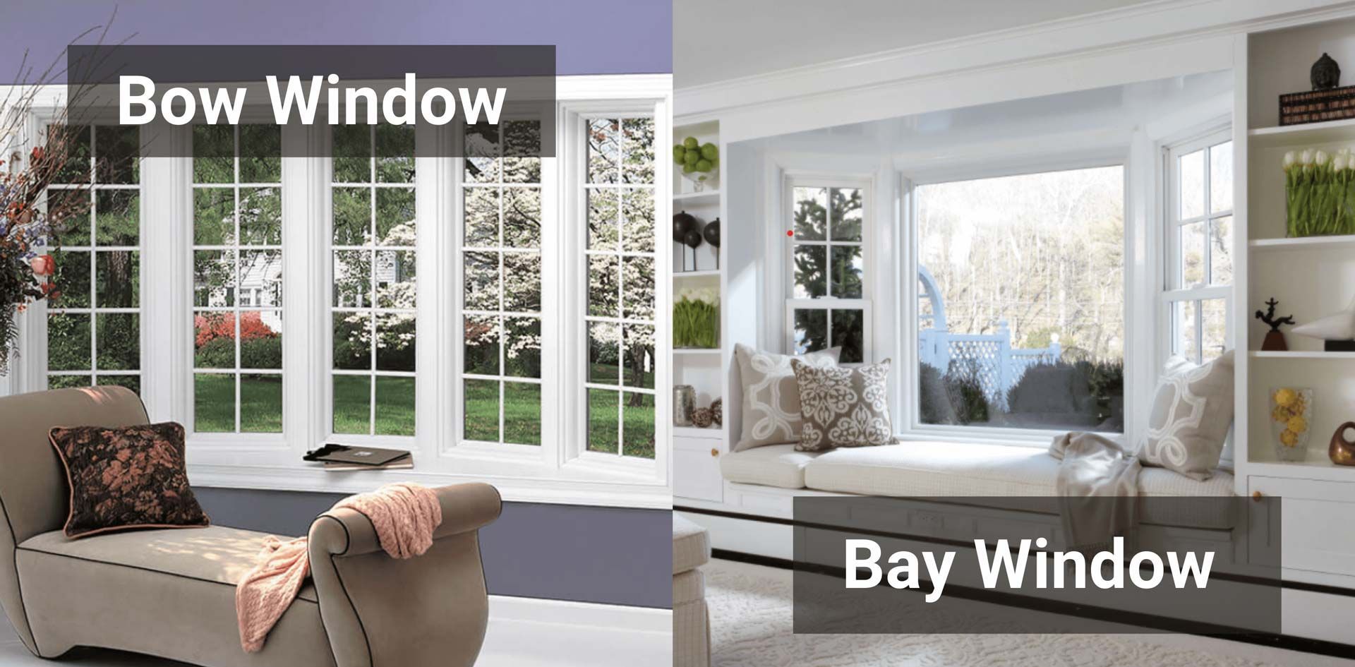 Comparison of a bow window and a bay window, showing the differences in design and configuration.