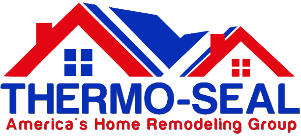 Logo for Thermo-Seal. Houses in red and blue with the company name,