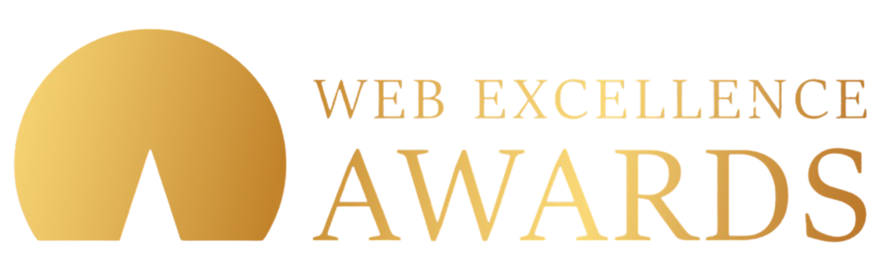 Gold logo for the Web Excellence Awards featuring a stylized sun graphic next to the text.