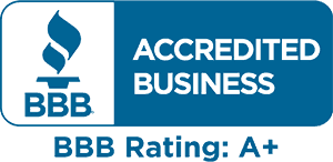 BBB Accredited Business logo. Torch graphic and blue and white text: