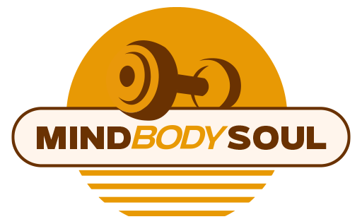 A logo for mindbody soul with a sunset in the background