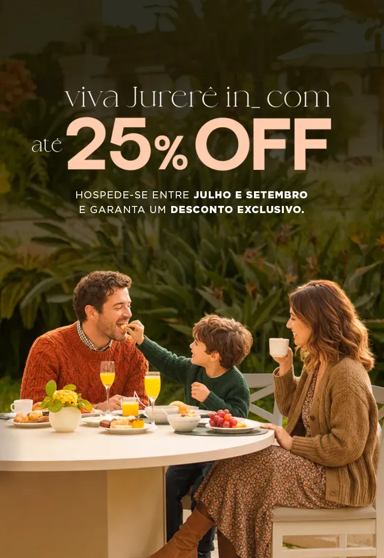Promoção para refeições ao ar livre com foto de família à mesa e texto 