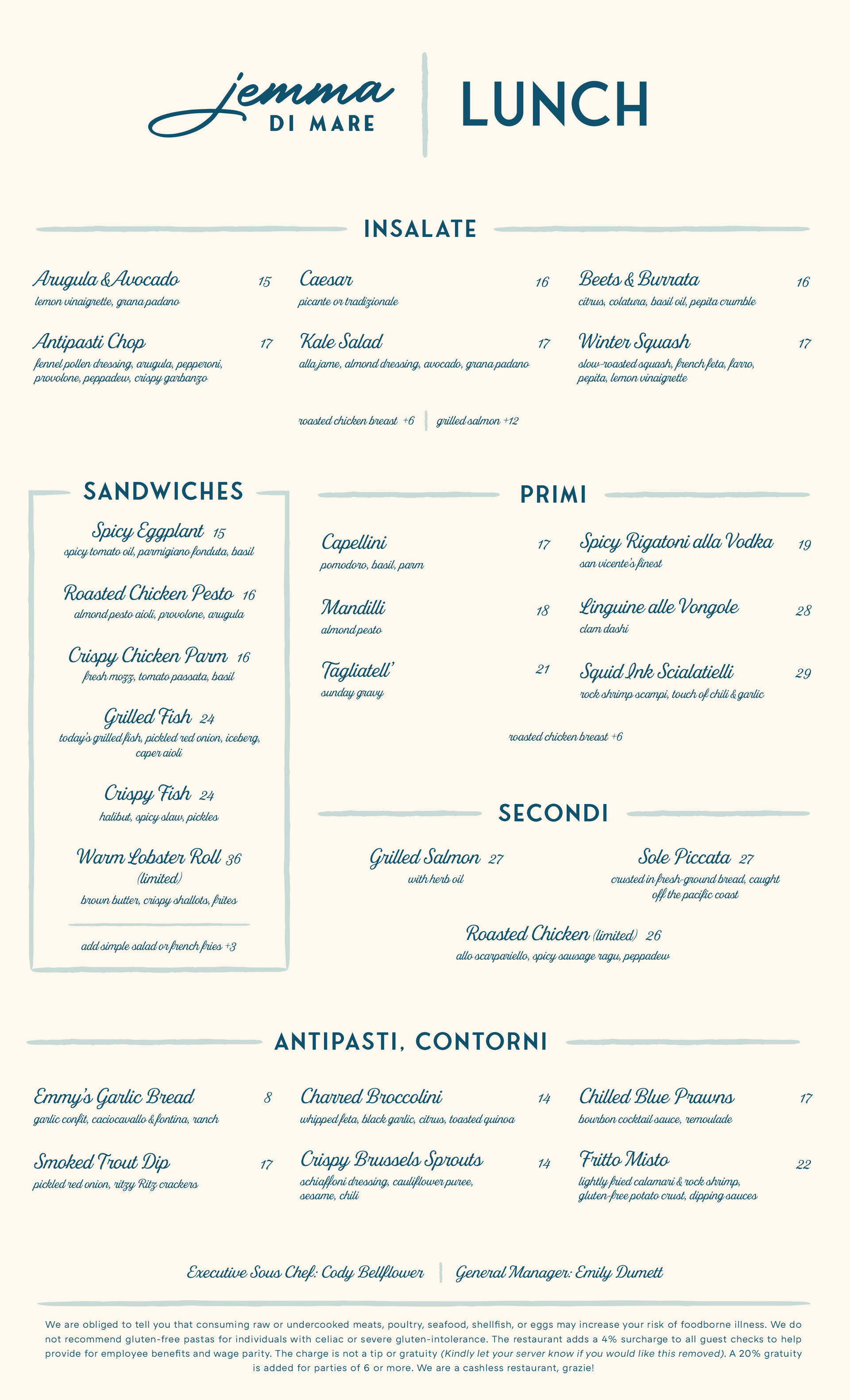 jemma di mare menu design
