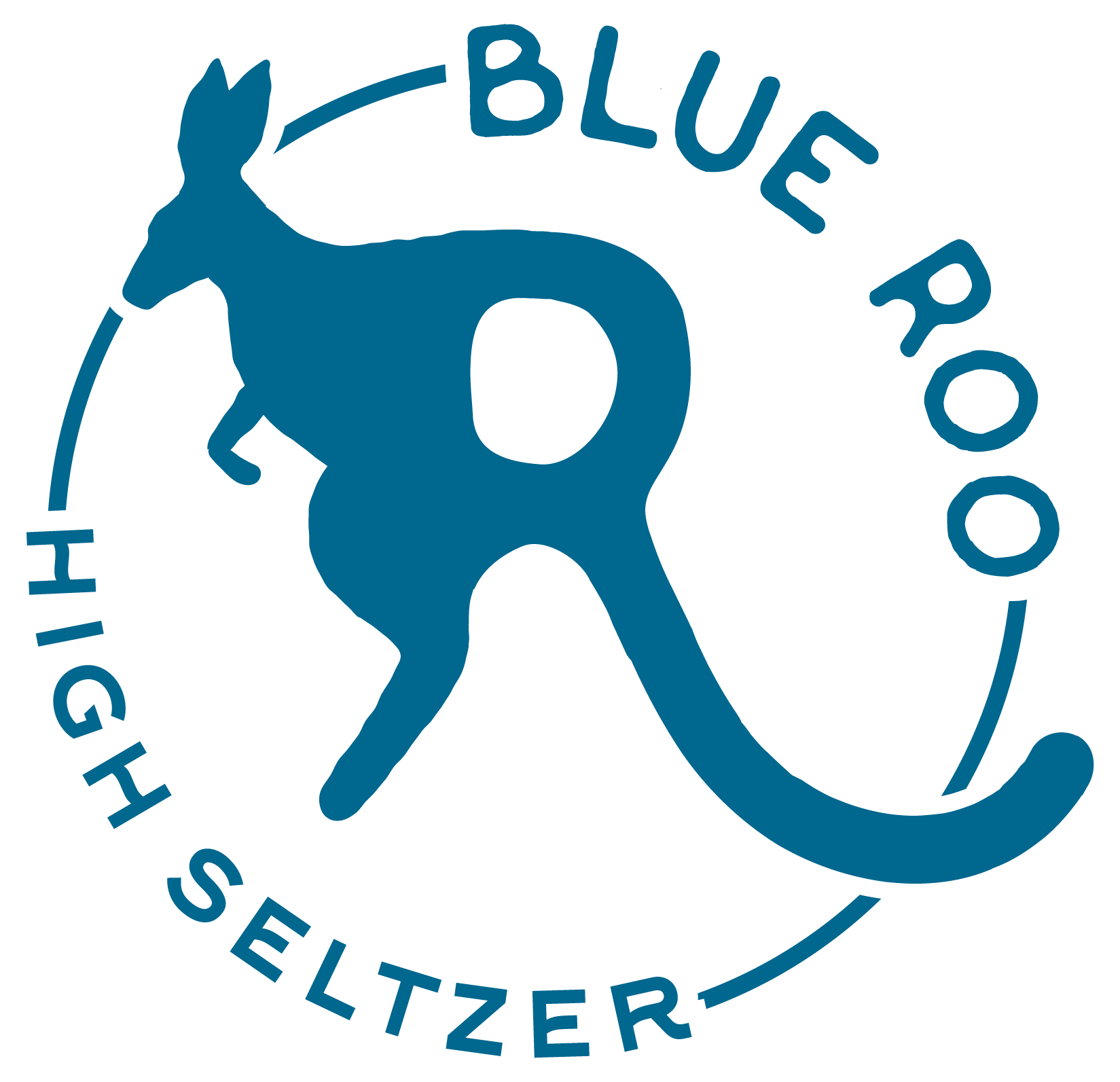 Blue Roo High Seltzer logo with a blue kangaroo and curved text on white background