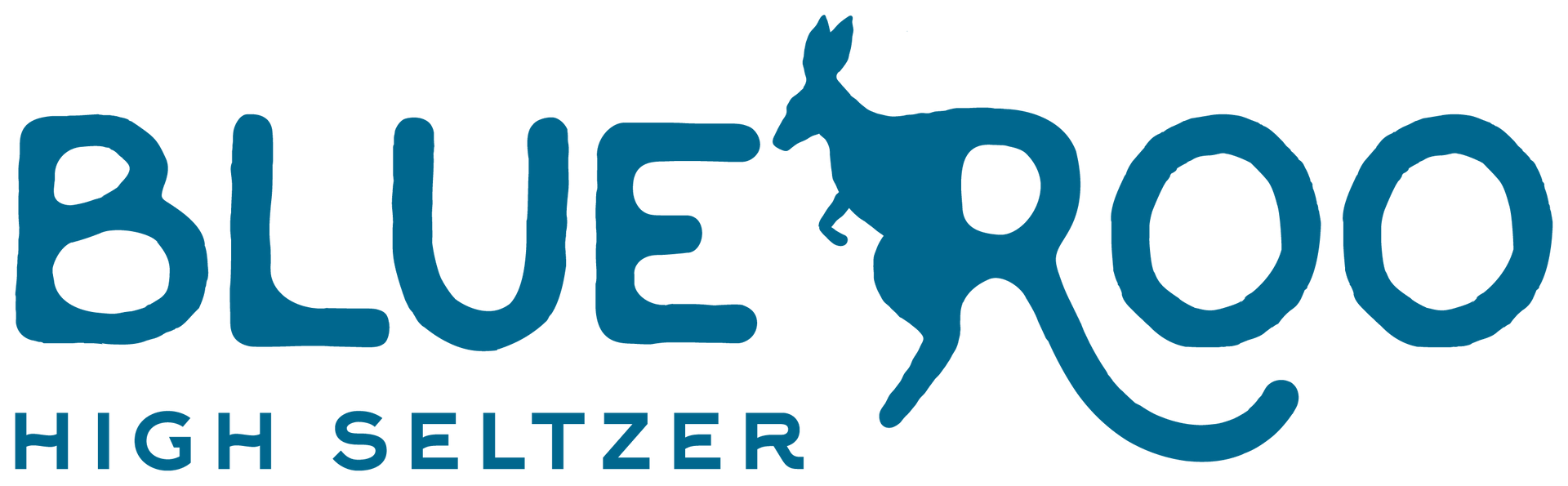 Blue Roo High Seltzer logo in blue with a kangaroo silhouette