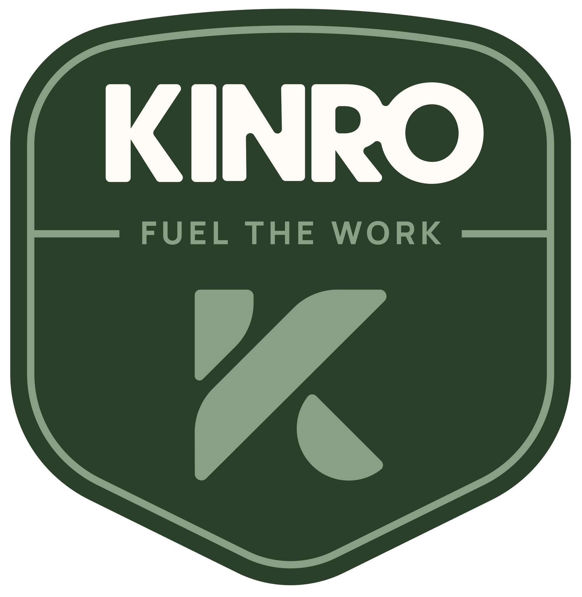 Dark green Kinro logo badge with white text and a stylized “K” icon