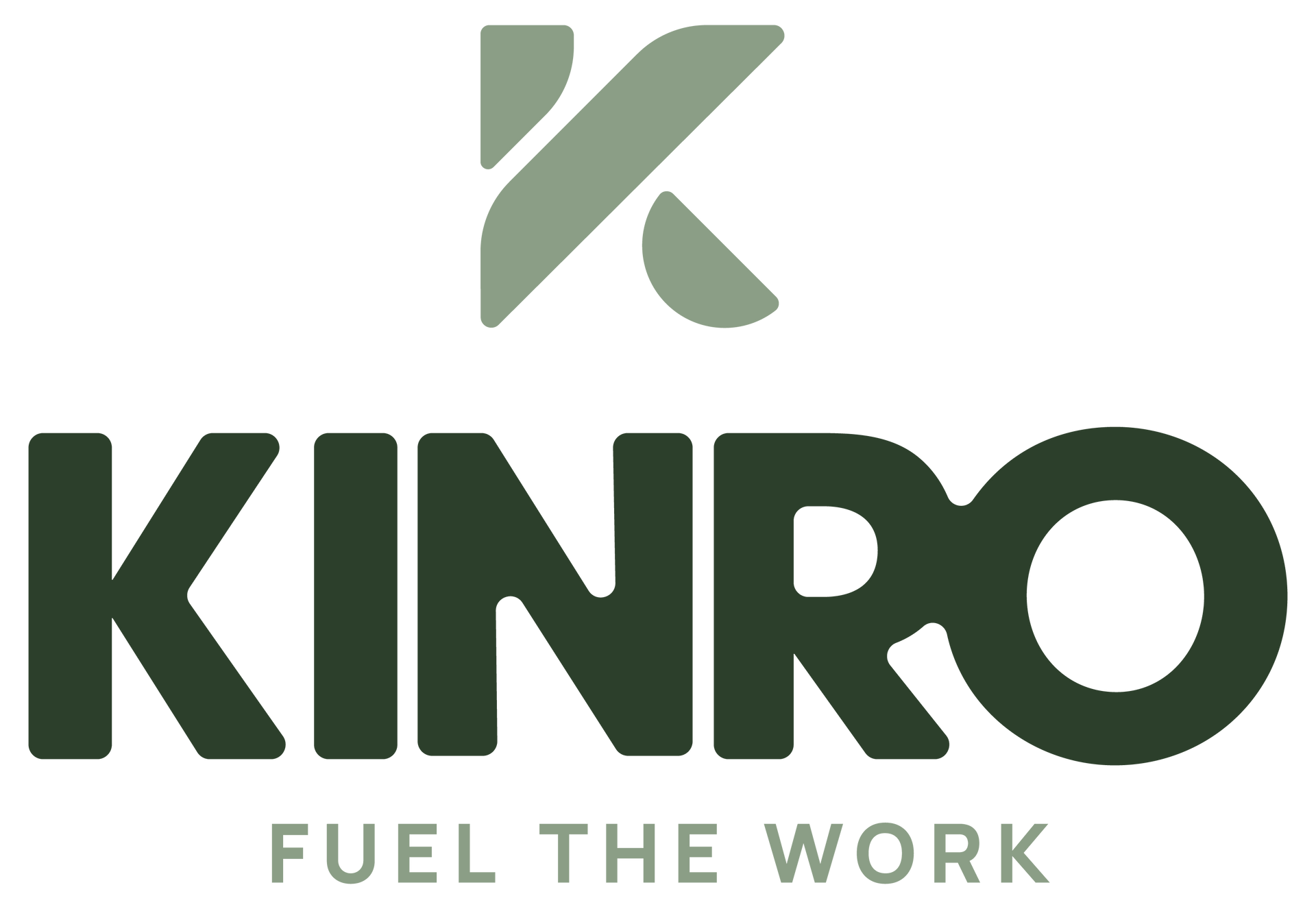 KINKO logo in dark green with stylized leaf icon and tagline “FUEL THE WORK”