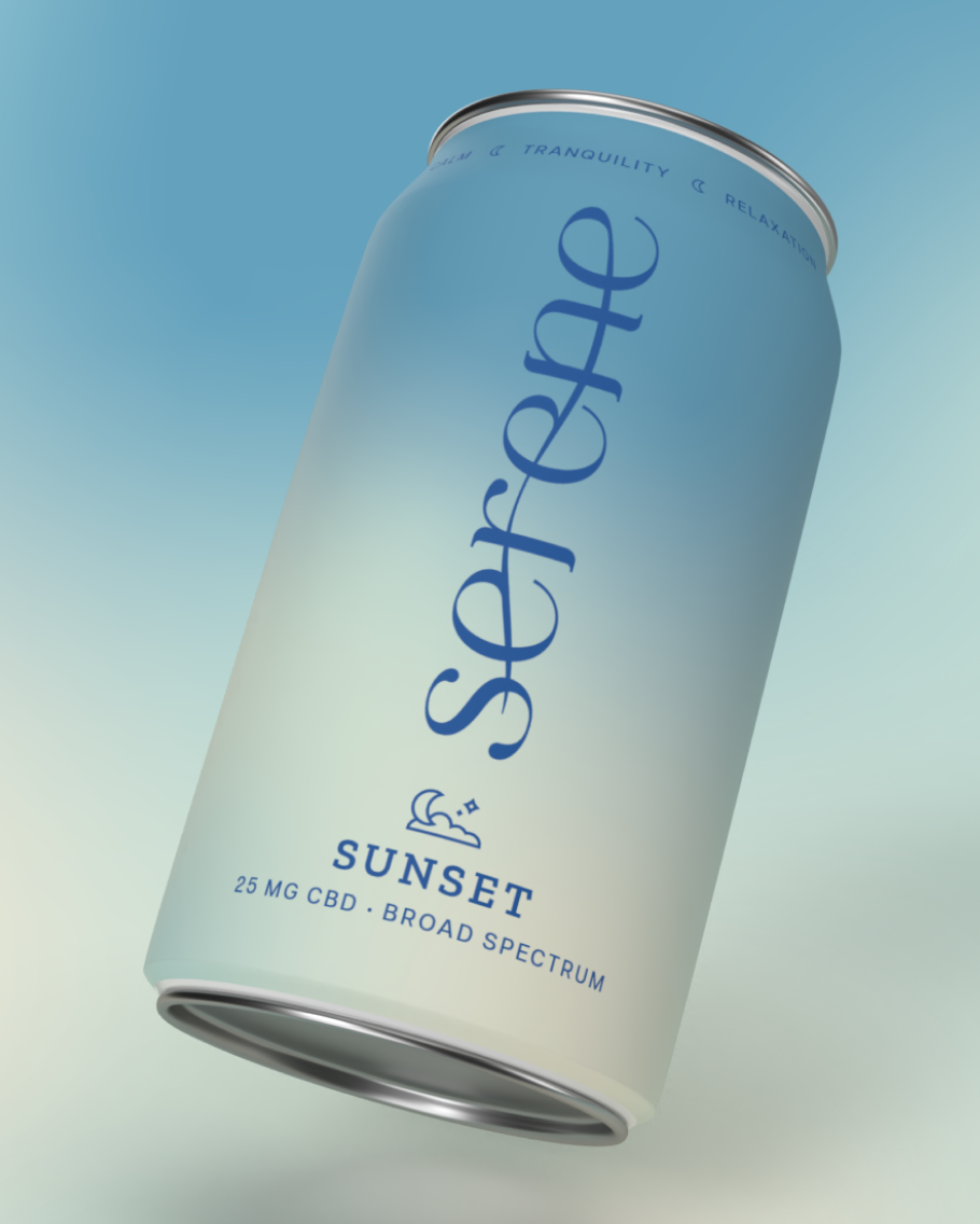 Serene CBD canned beverage label design