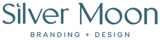 Silver Moon Branding + Design logo with teal text and moon graphic