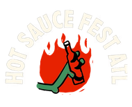 Hot Sauce Fest ATL logo with red chili flames and a green pepper over a white background