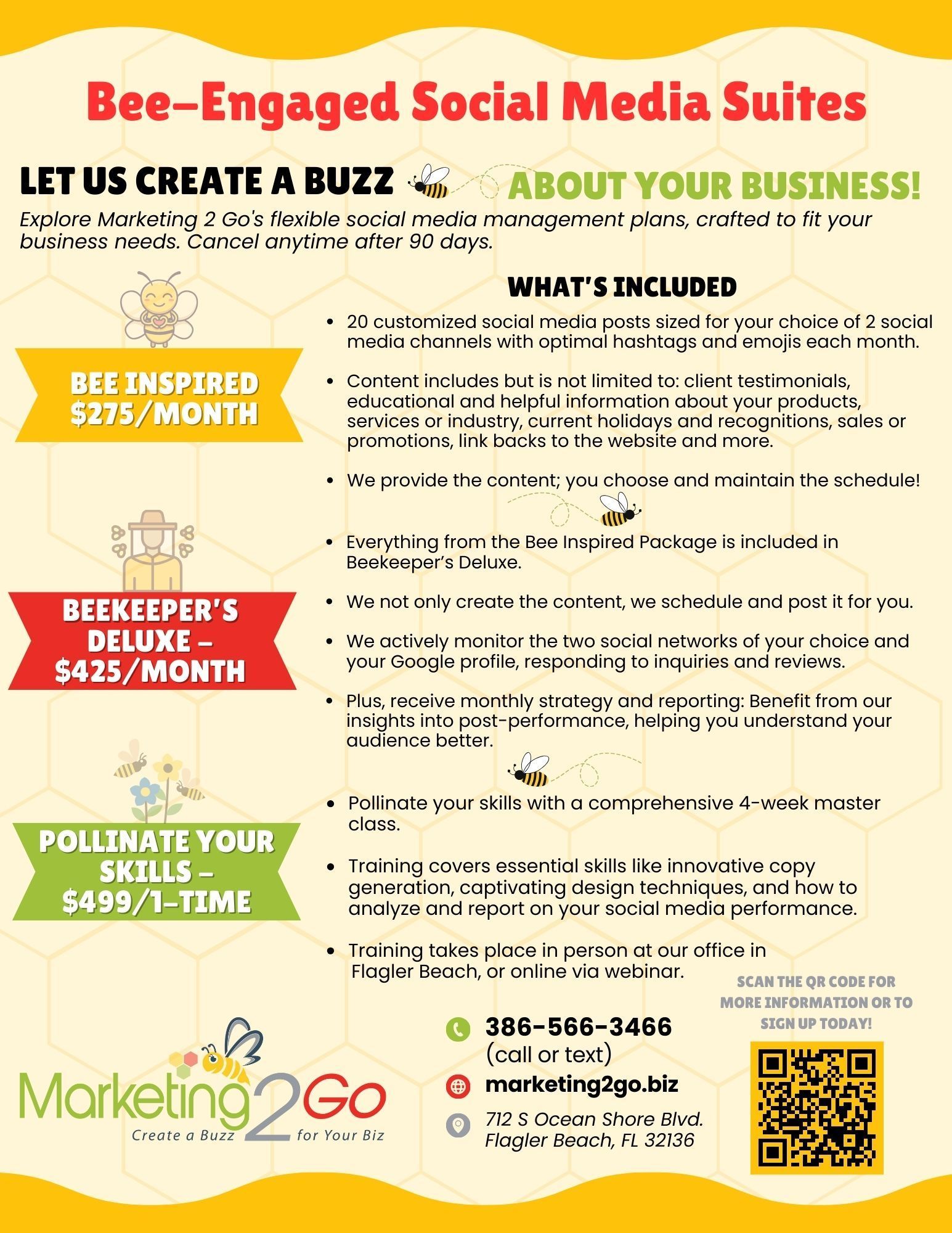 A flyer for bee-engaged social media suites.