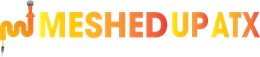 MESHEDUPATX logo in orange and black with a gray skyline graphic