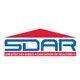 Logo for SDAR: red roof over blue 