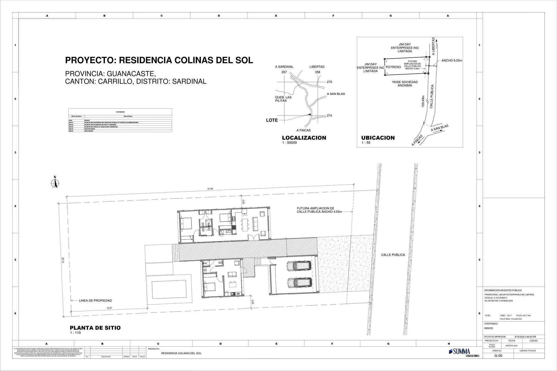 Architectural plan of a residence, with detailed floor plan and site layout.