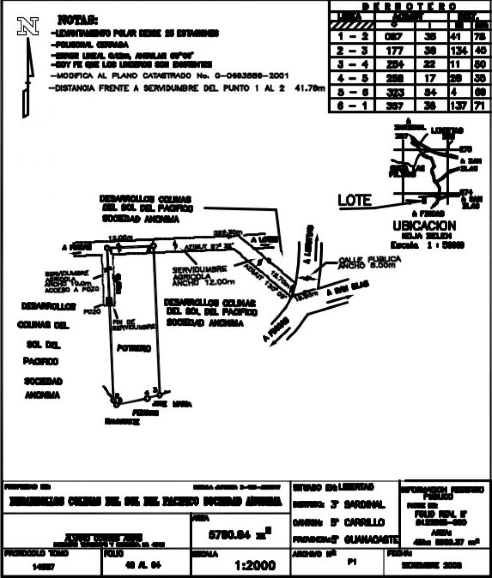 A black and white architectural plan with labels and measurements. It outlines a property lot and nearby roads.