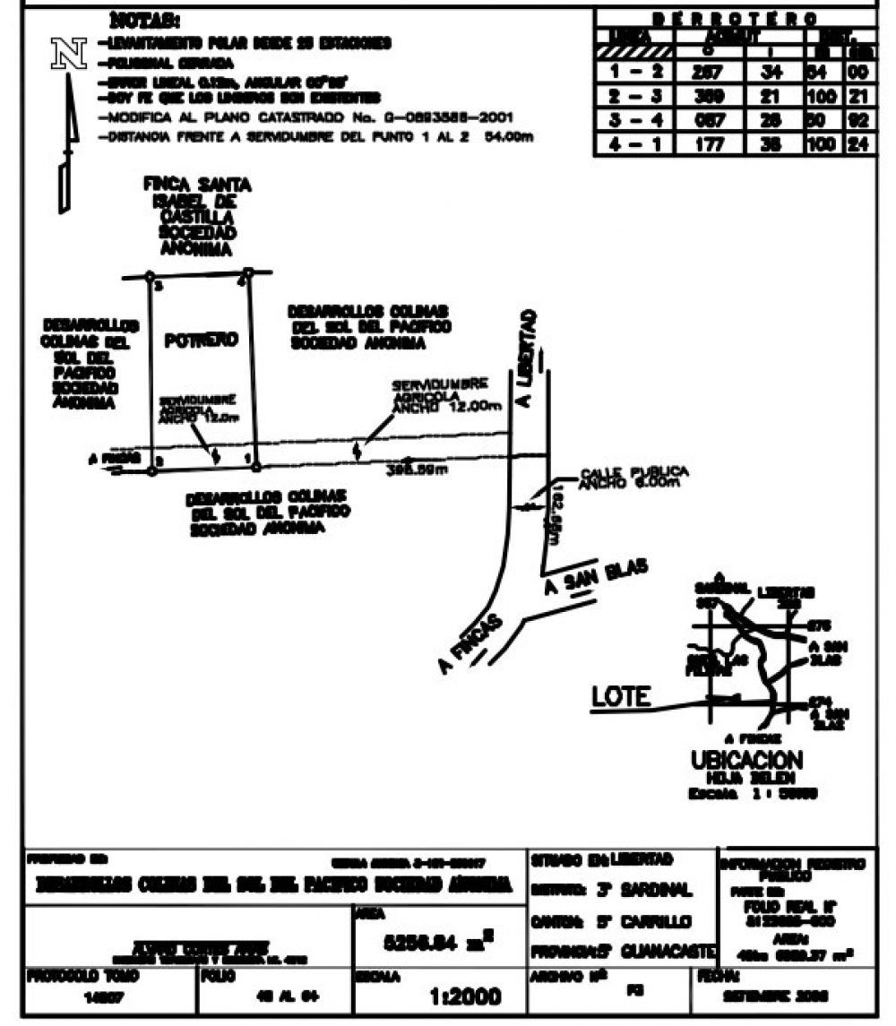 Survey plan of a property with streets, lot details, and distances. Includes a location map.