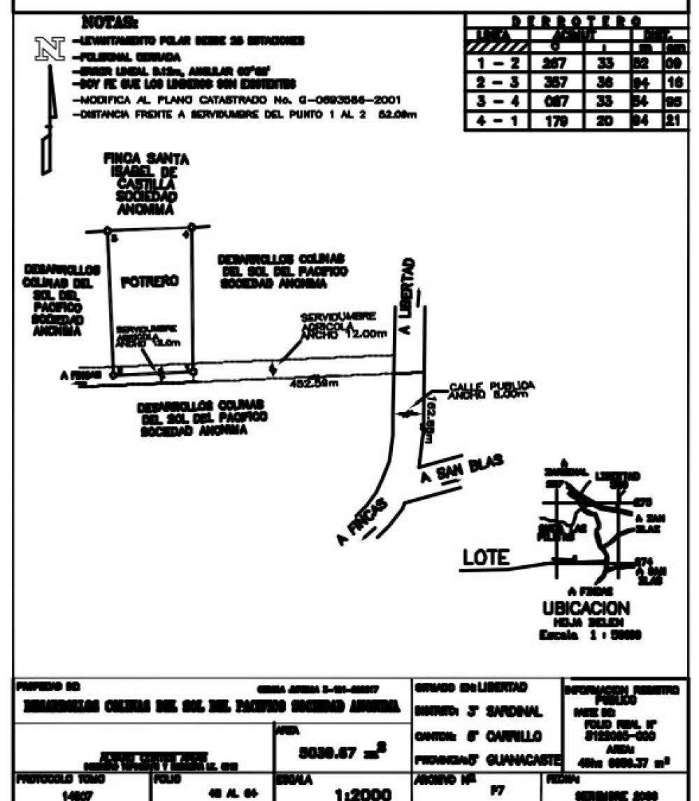 Survey map of land, showing property lines, roads, and a 