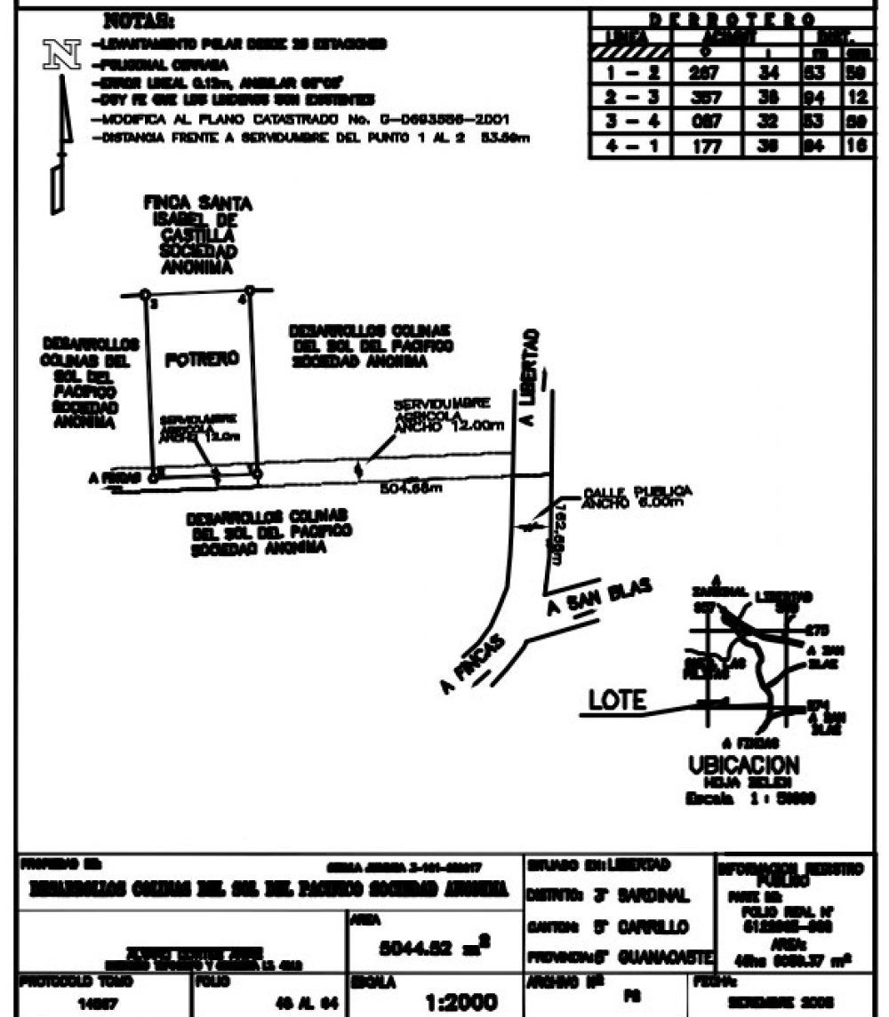 Technical drawing of a land plot with roads, labels, and north arrow. Black lines on white.
