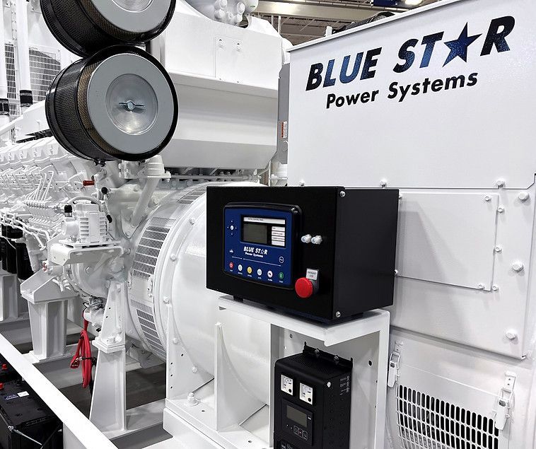Blue Star Power Systems industrial generator with control panel and large engine components