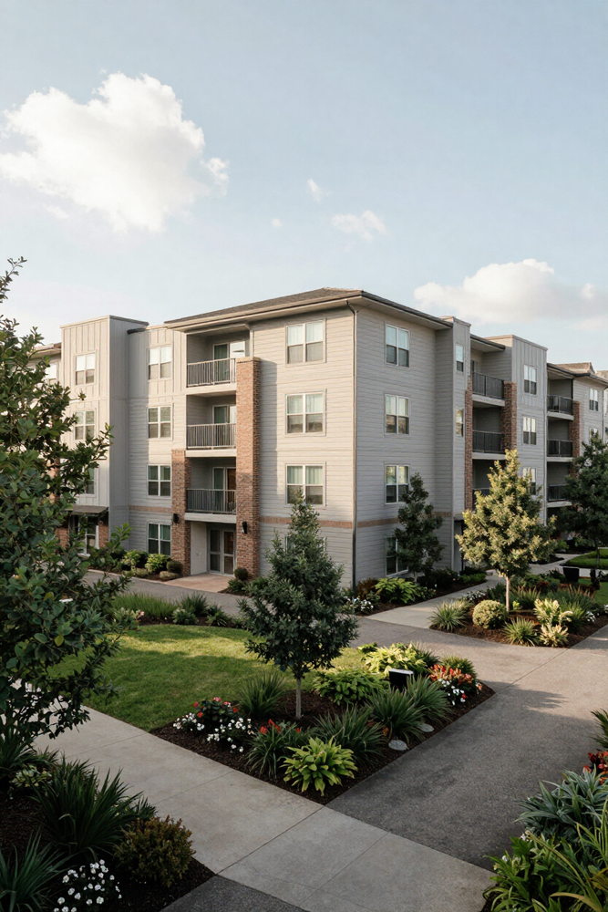 Southeast apartment exterior, garden-style community