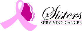 A logo for sisters surviving cancer with a pink ribbon and a woman 's face.