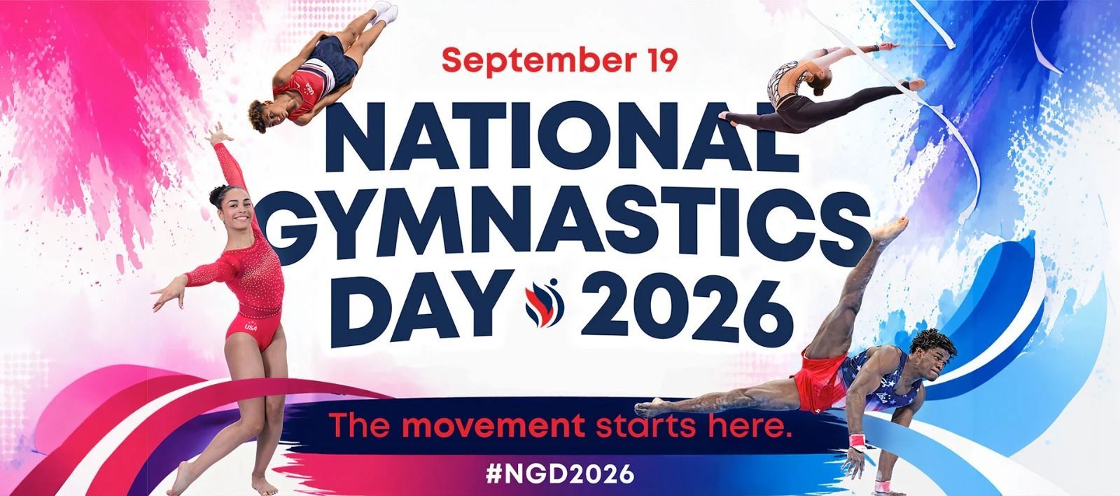 Young gymnasts celebrating National Gymnastics Day at Gravity Gymnastics in Miramar.
