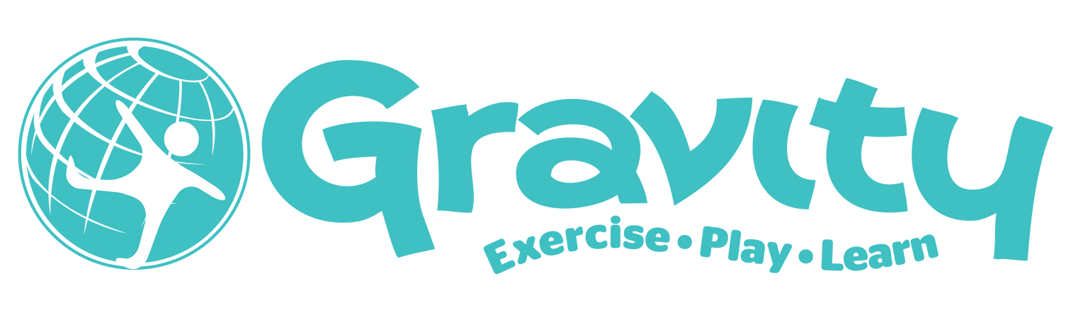 Teal Gravity logo with a globe icon and the tagline “Exercise • Play • Learn”