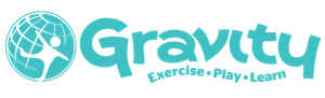 Teal Gravity logo with a globe icon and the tagline “Exercise • Play • Learn”