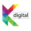 Logotipo K geom&eacute;trico colorido ao lado da palavra &ldquo;digital&rdquo;