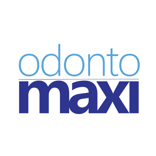 Logotipo da Odonto Maxi em texto azul claro e azul escuro sobre fundo branco.