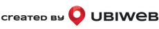 A logo that says created by ubiweb with a red pin
