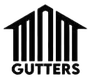 Black logo with a house roof and vertical bars above the word &ldquo;GUTTERS&rdquo;