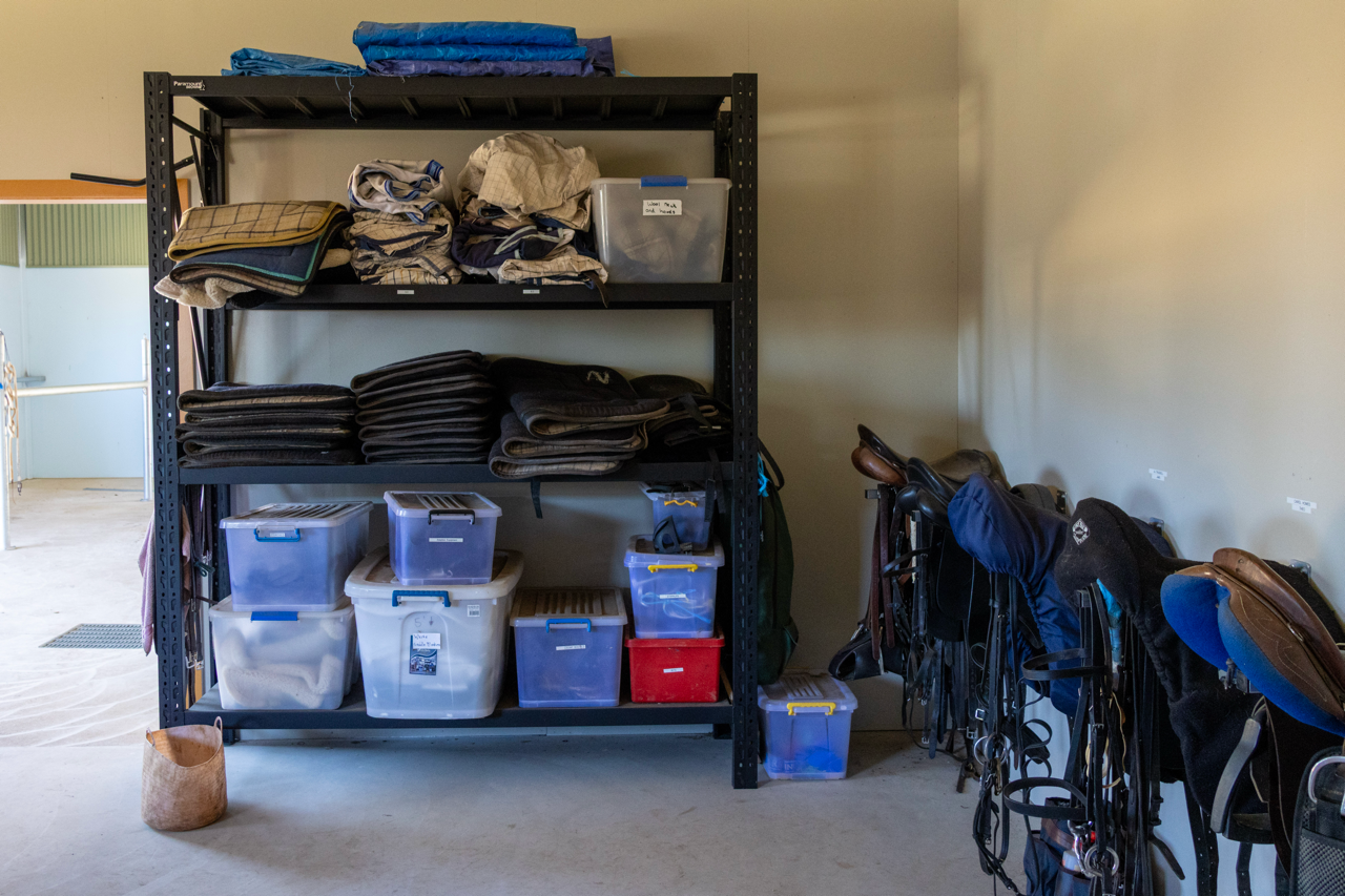 saddles and tack in the tack room