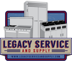 Legacy Service and Supply logo with white appliances on a blue and red background