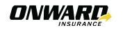 Onward Insurance logo with bold black text and yellow streak