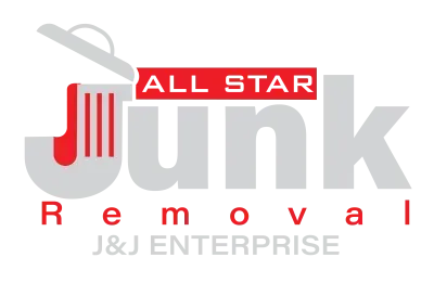 ALL STAR Junk Removal logo with gray, red, and white text and a shovel icon
