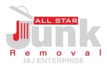 ALL STAR Junk Removal logo with gray, red, and white text and a shovel icon