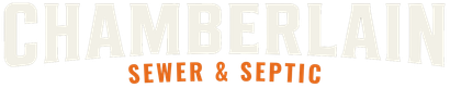 CHAMBERLAIN Sewer & Septic logo in pale beige and orange text on a white background